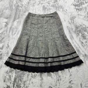 Vintage Talbots Skirt Womens 2 Wool Silk Gray Black Tweed Crochet Lace Trim‎